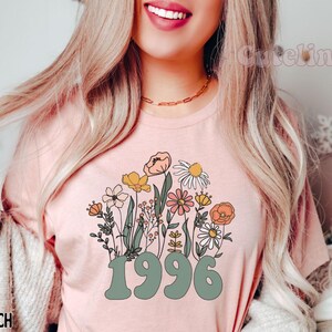1996 Shirt, 30th Birthday Shirt, Wildflowers 1996 Birth Year Number Shirt for Women, Birthday TShirt, Turning 30 Gift, 1996 plus size tops image 4