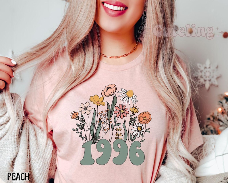 1996 Shirt, 30th Birthday Shirt, Wildflowers 1996 Birth Year Number Shirt for Women, Birthday TShirt, Turning 30 Gift, 1996 plus size tops image 4