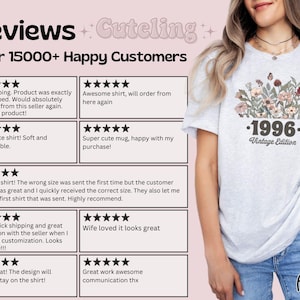 1996 Shirt, 30th Birthday Shirt, Flower 1996 Birth Year Number Shirt for Women, Birthday TShirt, Turning 30 Gift, 1996 plus size tops image 3