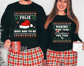 Christmas Pregnancy Announcement Shirts Feliz Navidad Shirt Christmas Baby Reveal Ideas Matching Couples Sweatshirts Ugly Christmas Sweaters