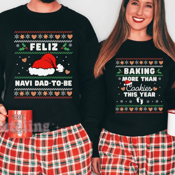 Christmas Pregnancy Announcement Shirts Feliz Navidad Shirt Christmas Baby Reveal Ideas Matching Couples Sweatshirts Ugly Christmas Sweaters