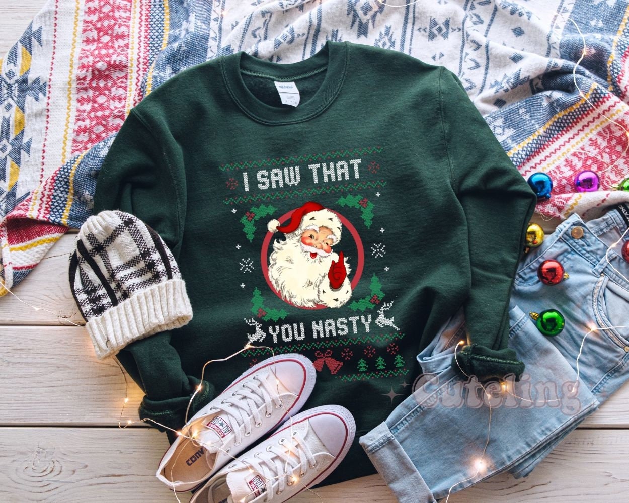 Ugly Christmas Sweater Funny Santa Sweatshirts Naughty Christmas Party Xmas Humor Holiday Pajamas I Saw That You Nasty Winter Sweats Etsy