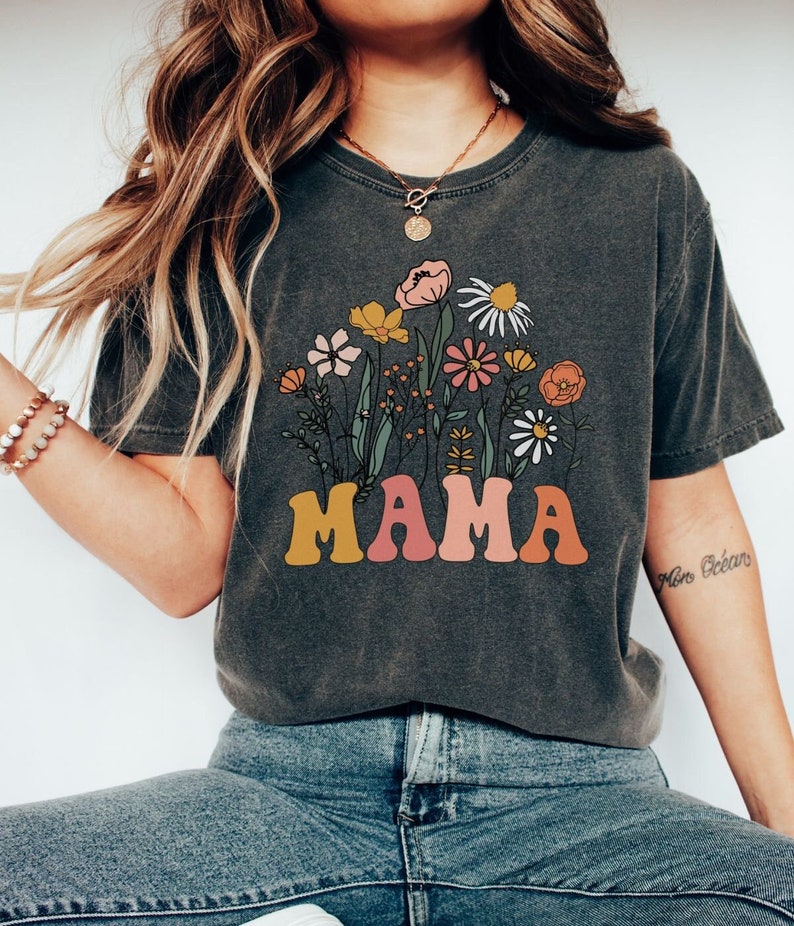 Mama Shirt, Wildflowers Mama Shirt, Comfort Colors Shirt, Retro Mom TShirt, Mother's Day Gift, Flower Shirts for Women, Floral New Mom Gift image 1