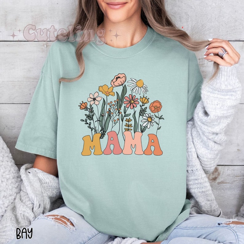 Mama Shirt, Wildflowers Mama Shirt, Comfort Colors Shirt, Retro Mom TShirt, Mother's Day Gift, Flower Shirts for Women, Floral New Mom Gift image 4