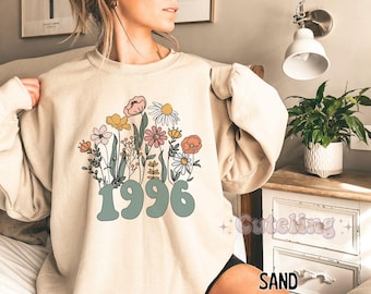 Wildflower 1996 Sweatshirt, 30th Birthday Sweatshirt, 1996 Birth Year Number Shirt for Women, Birthday Sweatshirt Turning 30 Gift for bestie