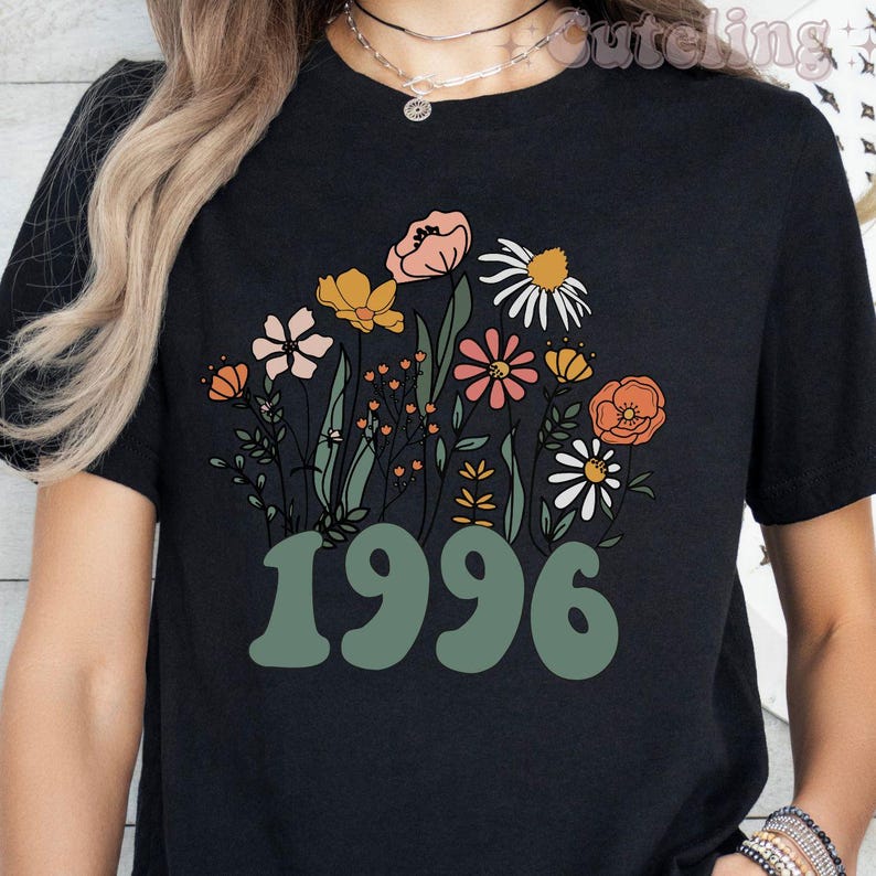 1996 Shirt, 30th Birthday Shirt, Wildflowers 1996 Birth Year Number Shirt for Women, Birthday TShirt, Turning 30 Gift, 1996 plus size tops image 5