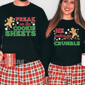 Funny Couples Christmas Sweatshirts, Couple Christmas Pajamas Naughty Couple Sweaters Matching Christmas Shirt, Funny Gingerbread Shirt Pun