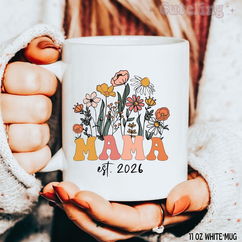 Taza personalizada para mamá, mamá nacida en 2026, taza de café para el Día de la Madre, regalo para mamá primeriza, regalo para baby shower, regalo de embarazo imagen 1