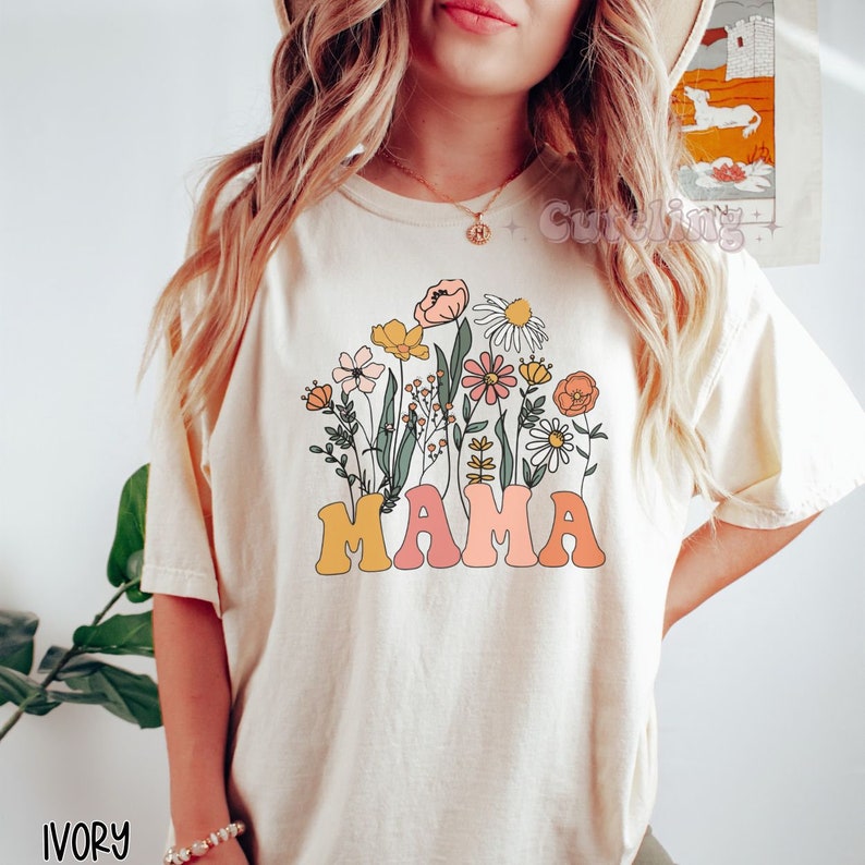 Mama Shirt, Wildflowers Mama Shirt, Comfort Colors Shirt, Retro Mom TShirt, Mother's Day Gift, Flower Shirts for Women, Floral New Mom Gift Ivory