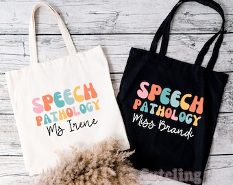 Speech Pathology Tote Bag, Customizable Speechie Gift, Personalized Speech Therapy gifts Therapist Wildflowers SLP Graduation Gift for her