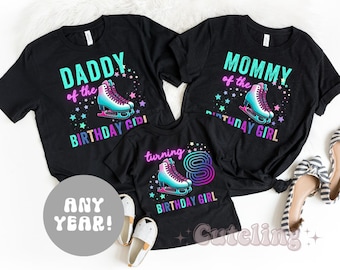 Ice Skate Party, Figure Skating Birthday Shirt, 8th Birthday Shirt for Girl, Matching Family shirts Ice Skating TShirt Skating Birthday Girl