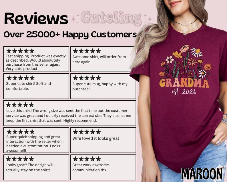Camiseta de abuela con flores silvestres, regalo para abuelas (2026), anuncio de embarazo (2026), camiseta retro de abuela con estilo. imagen 3