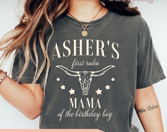 Erstes Rodeo Erster Geburtstag Shirt Western Thema Geburtstag Junge 1. Geburtstag Rodeo Komfort Farben Cowboy Erster Geburtstag Party Mama Dada TShirt