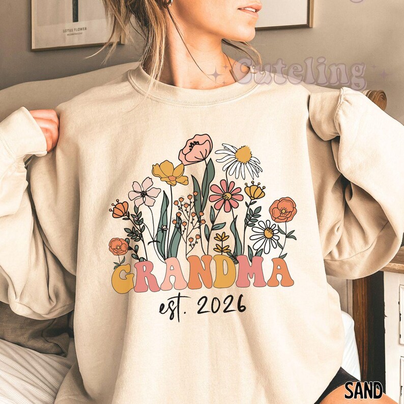 Camiseta de abuela con flores silvestres, regalo para abuelas (2026), anuncio de embarazo (2026), camiseta retro de abuela con estilo. imagen 7