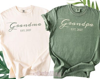 Camisetas personalizadas para abuelos, regalo para anunciar el embarazo, camisetas a juego para abuelos (desde 2027), abuelos primerizos.