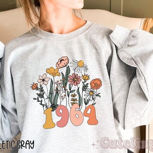 Wildflowers 1964 Sweatshirt 60th Birthday Sweatshirt Wildflowers 1964 Birth Year Number Sweatshirt Women Turning 60 Gift Plus Size Sweater image 6