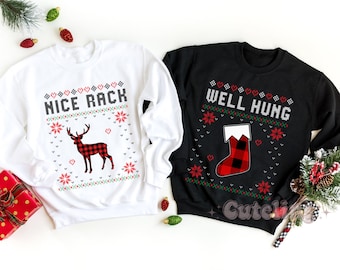 Ugly Christmas Sweater, Matching Couples Christmas Shirts, Naughty Christmas Party, Funny Christmas Humor, Holiday Pajamas