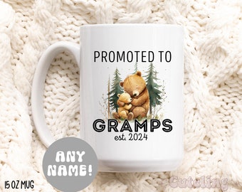 Custom Grandpa Mug, Promoted to Gramps Est 2024 Mug, Pregnancy Reveal Gift for Grandpa Bear, Hiking Mug for Granddad Pop Pop Papaw  FD-104