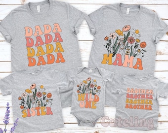 Wild One Birthday Shirt Wildflower Family Shirts Vintage Wildflower Baby Bodysuit  Boho Girls Tee Wild Flower First Birthday Outfit Tshirt