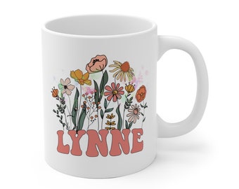 Wildflower Mug, Personalized Mug, Custom Name Mug, Custom Mugs, Retro Coffee Mug, Custom Gift Coffee Mug, Birthday Gift For Her