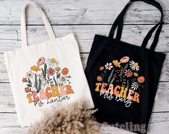 Customizable Teacher Tote Bag, Teacher Appreciation Gift, Wildflowers Tote Bag, Personalized Teacher Tote, Teachers Gift, Gift For Teacher