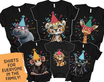 Chemise fêtarde, chemise d'anniversaire jungle, chemise fêtarde anniversaire, t-shirt d'anniversaire du zoo safari, fête d'anniversaire à thème animal dans un zoo