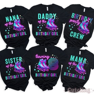Rollschuh Party, Skate Geburtstag Shirt, 8.Geburtstag Shirt für Mädchen, Passende Familie Shirts Rollschuhlaufen TShirt, Geburtstagskind T-Shirt Neon