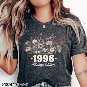 1996 Shirt, 30th Birthday Shirt, Flower 1996 Birth Year Number Shirt for Women, Birthday TShirt, Turning 30 Gift, 1996 plus size tops image 2