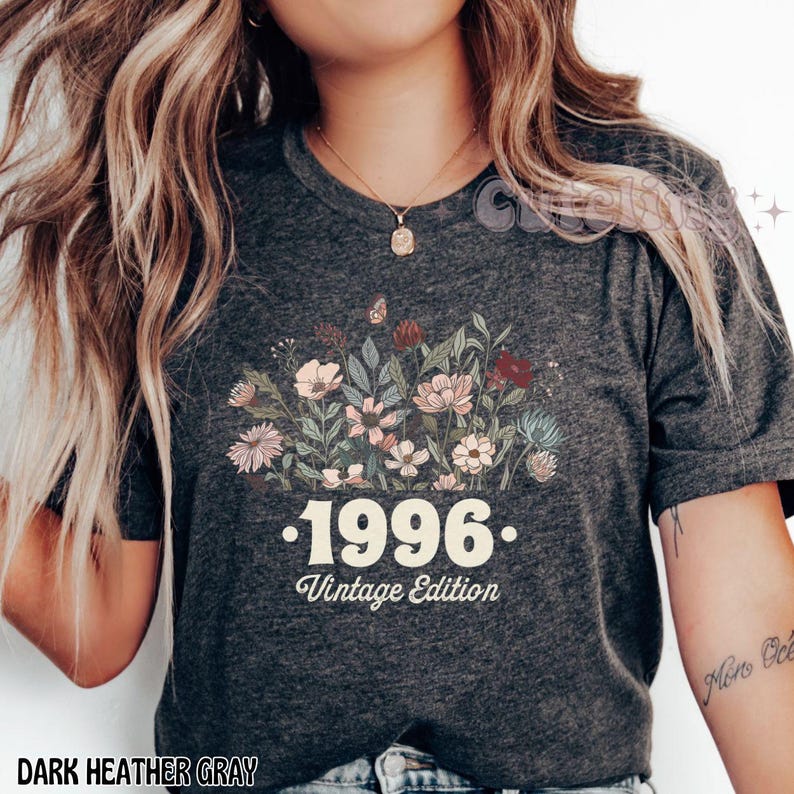 1996 Shirt, 30th Birthday Shirt, Flower 1996 Birth Year Number Shirt for Women, Birthday TShirt, Turning 30 Gift, 1996 plus size tops image 2