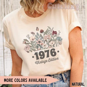Chemise 1976, chemise 50e anniversaire, chemise fleur 1976 avec numéro de l'année de naissance pour femme, t-shirt anniversaire, cadeau pour l'âge de 50 ans, tops grande taille 1976