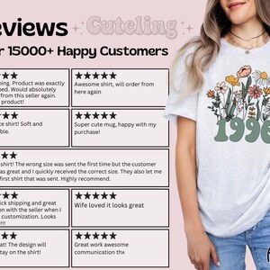 1996 Shirt, 30th Birthday Shirt, Wildflowers 1996 Birth Year Number Shirt for Women, Birthday TShirt, Turning 30 Gift, 1996 plus size tops image 2