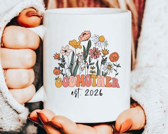 Godmother Proposal Gift, Custom Godmama Mug, Custom God Mother Gift, Baptism Announcement, Wildflowers Godmother Est 2026, Auntie Mug Coffee