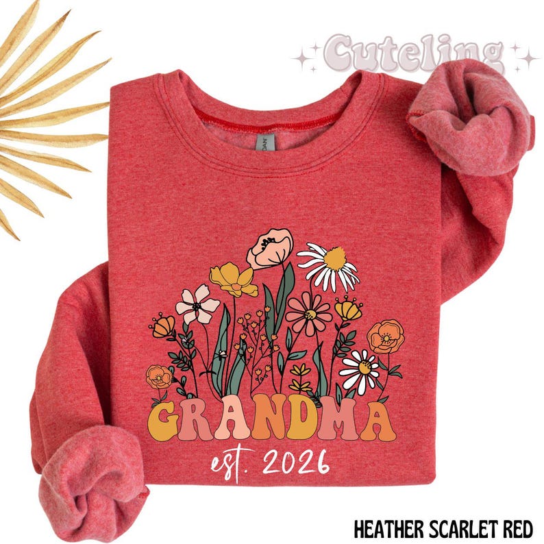Camiseta de abuela con flores silvestres, regalo para abuelas (2026), anuncio de embarazo (2026), camiseta retro de abuela con estilo. imagen 10