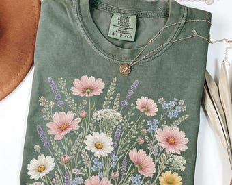 Comfort Colors® Boho Cottagecore Tshirt, Wildflowers T shirt, Vintage Pressed Flowers Shirt, Gift for Gardener Botanical Floral Tee