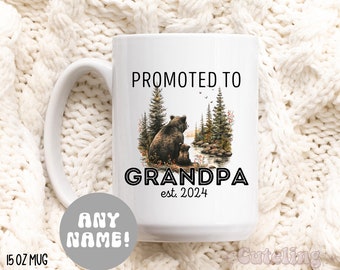 Custom Grandpa Mug, Promoted to Grandpa Est 2024 Mug, Pregnancy Reveal Gift for Grandpa Bear, Hiking Mug for Grandfather Pop Granddad FD-120