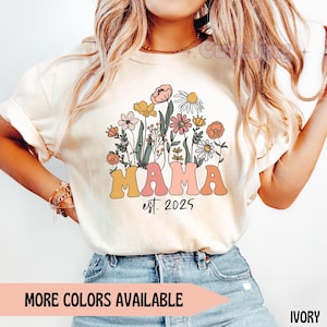 Retro Mama Shirt, Wildflowers Mama Shirt, Comfort Colors tshirt, Retro Mama Est 2025, Pregnancy Announcement, Christmas Gift for Mom