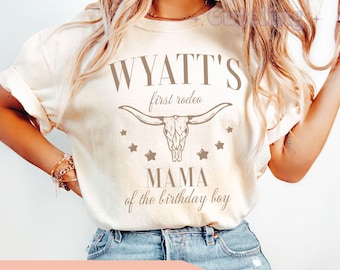 Erstes Rodeo Erster Geburtstag Shirt Western Thema Geburtstag Junge 1. Geburtstag Rodeo Komfort Farben Cowboy Erster Geburtstag Party Mama Dada TShirt