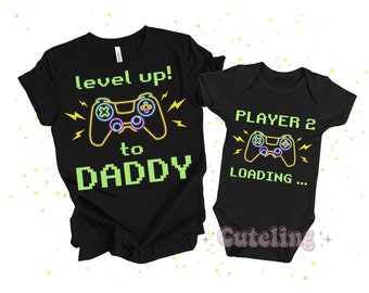 Pregnancy Announcement Shirts, First Fathers Day Shirt, Gamer Dad Shirt New Dad Gift, Levelled up to Daddy Matching shirts, Fathers Day Gift