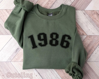 1986 Sweatshirt, 40th Birthday Sweatshirt, 1986 Birth Year Number Hoodie for Women, Birthday Sweatshirt Gift 1986 Gift Plus Size Sweater