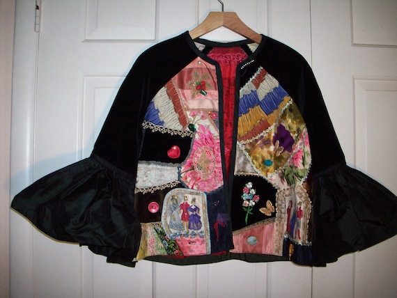 Couture tapistry collage 60s jacket with ruffled s