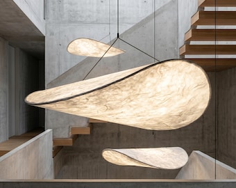 Wabi Sabi Seiden Pendelleuchte | Japandi Floating-Deckenleuchte | Minimalistischer skulpturaler Kronleuchter | Nordischer Stil | Zen Schlafzimmer Dekor