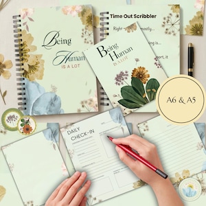 Botanical Self Care Journal Printable, A5 A6 Daily Wellness Planner Inserts, Mental Health Worksheets & Planner Stickers Digital