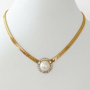 Vintage NINA RICCI Necklace Gold Tone Necklace, Choker Necklace, Pearl Necklace, Vintage Rhinestone, Jewelry for Women, Gift for her