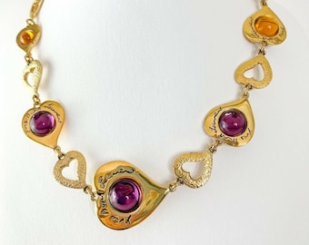 Vintage YSL Necklace, Yves Saint Laurent Vintage Necklace, Cabochon Necklace, Choker Necklace, Gold Tone Necklace Rhinestone Jewelry Gift