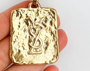 Vintage YSL Necklace: Gold Yves Saint Laurent Logo Pendant - Etsy