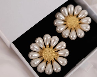 Vintage Givenchy Earrings, Givenchy Daisy Earrings, Givenchy pearl earrings  Gift For Her, Dainty Earrings, White Flower Bridal Earrings