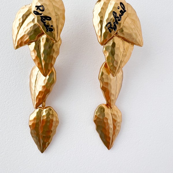 Vintage SONIA RYKIEL Earrings, Gold Tone Earrings, Dangle Earrings, Earrings Leaves, Earrings Drop Gold, Boho style Jewelry, Gift for her