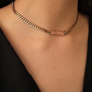 Vintage Christian Dior Choker: Gold & Pink Enamel CD Logo Necklace