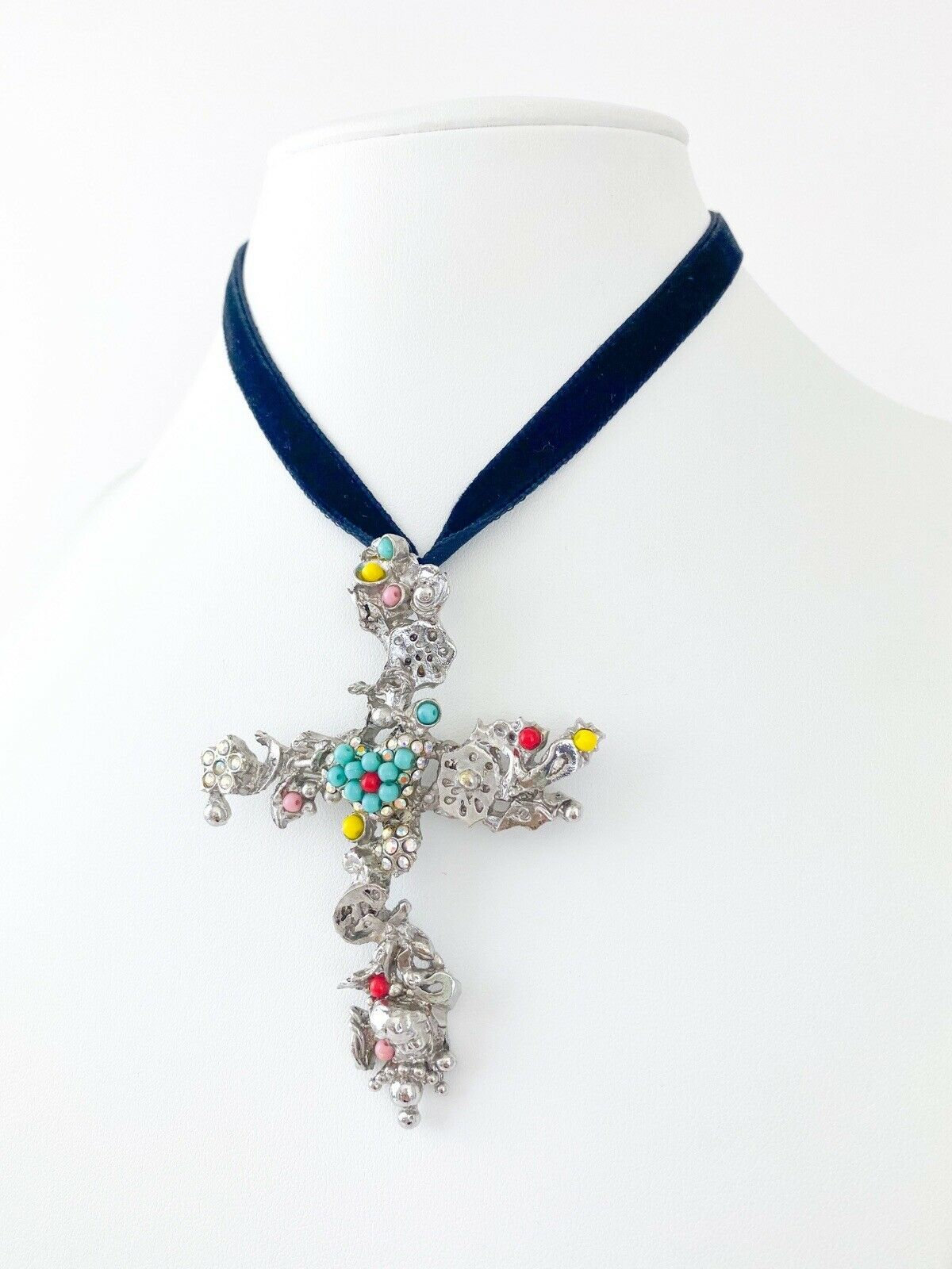 Christian Lacroix Necklace, Cross Necklace, Velvet Strap