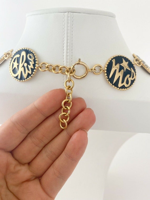 Vintage Moschino Necklace, Gold Tone Choker Neckl… - image 7